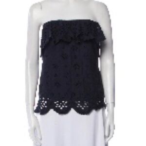 Milly - navy eyelet strapless top - XS/0